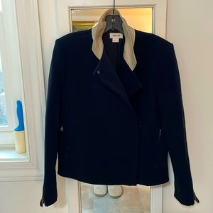 Helmut Lang Moto Jacket Black Stretch Ponte with Cream Leather Collar